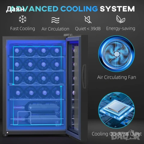Охладител за вино 20 бутилки 53L, 5-18℃, компресорен HOMCOM, снимка 4 - Други - 53380676