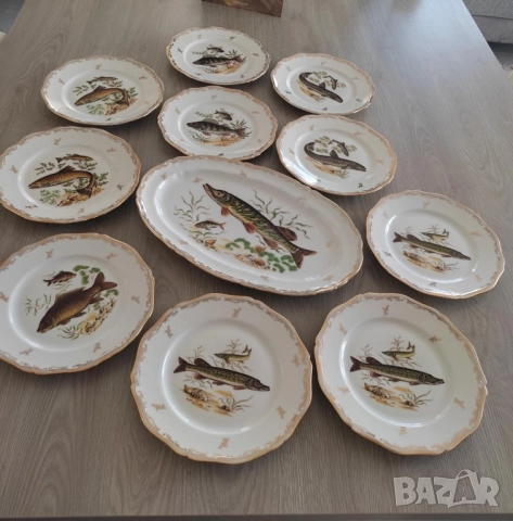 Комплект порцеланови чинии с риби* LIMOGES* Франция, снимка 2 - Чинии - 52630245