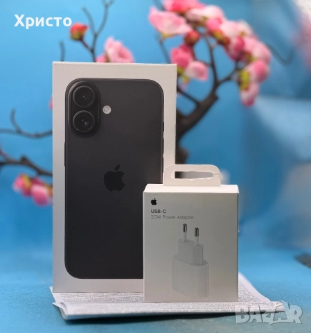 НОВ!!! Apple iPhone 16, 128GB, 5G, Black + оригинален адаптер Apple