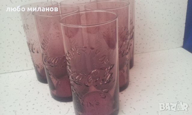 Стъклени чаши Кока Кола от един цвят прозрачно лила 6 бр, снимка 5 - Колекции - 39408492