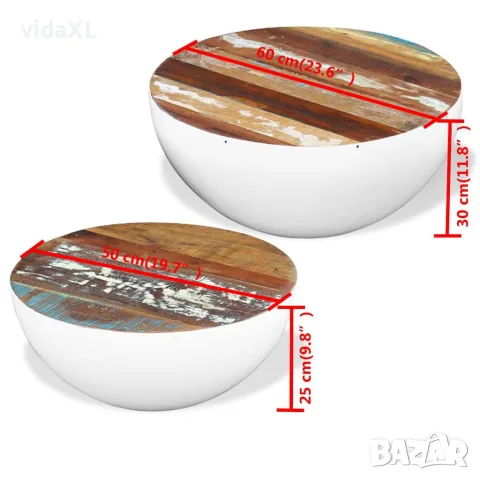 vidaXL Комплект кафе маси форма на купа 2 бр регенерирано дърво масив, снимка 7 - Маси - 56146394