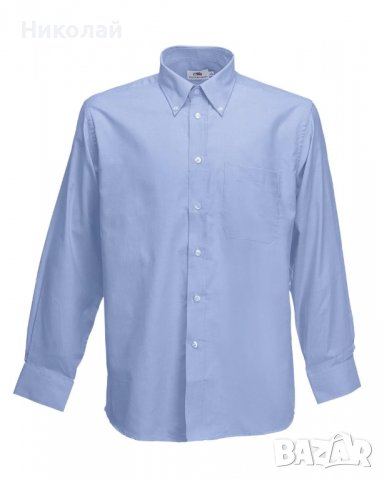 Мъжка риза Fruit of the Loom, тип Oxford, голям, размер, дълъг и къс ръкав, светлосин цвят, маркова , снимка 10 - Ризи - 38568384