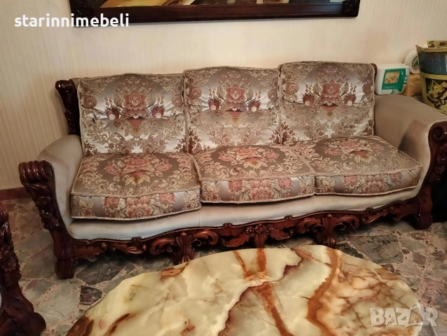 Уникална барокова гарнитура и маса с ониксов плот, снимка 2 - Дивани и мека мебел - 52797319