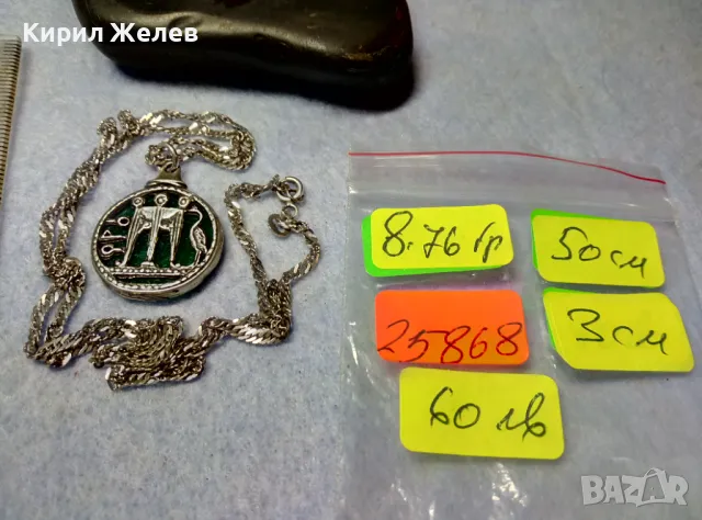 ИТАЛИАНСКИ ДАМСКИ МЕДАЛЬОН от СРЕБРО и СТЪКЛЕНА ПАСТА Paste Vitree Със СРЕБЪРНА 925 ВЕРИЖКА 25868, снимка 6 - Колиета, медальони, синджири - 49913225