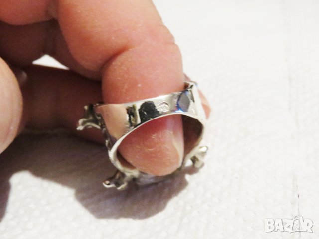 стар мъжки сребърен пръстен, рокерски пръстен солиден с череп сребро, снимка 6 - Пръстени - 31305757