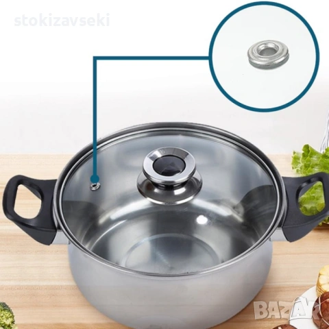 Комплект готварски съдове от инокс 12 части: 5 тенджери, тиган и стъклени капаци (16-24 см), снимка 3 - Съдове за готвене - 54083681