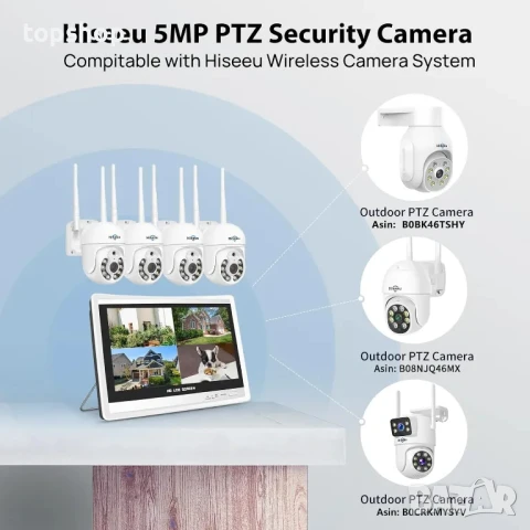 ЧИСТО НОВА 10 канална NVR безжична система за видеонаблюдение Hiseeu k8210-3ws с 12", 3TB диск..., снимка 7 - Комплекти за видеонаблюдение - 50525212