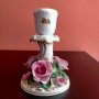 Herend Hungary Three Roses Candle Holder Hand Painted Florals Gold Candlestick Свещница 