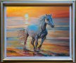 Картина с маслени бои - Пейзаж с кон, снимка 1 - Картини - 44311684