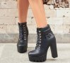Боти на ток - черна кожа с черно ходило - BT14, снимка 1