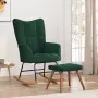 vidaXL Люлеещ се стол с табуретка, тъмнозелен, кадифе, снимка 2