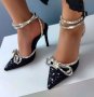 Сандали на ток - черен брокат - BY22, снимка 2