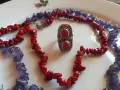 Старинен сребърен пръстен с естесвени корали, снимка 1