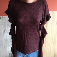 👜💄👟Amisu,блуза от рипсена материя с ефектни рязани ръкави,л/хл➡️10 лв.🎁, снимка 2 - Блузи с дълъг ръкав и пуловери - 33919296