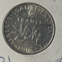 2 франка 1917 Франция, снимка 2 - Нумизматика и бонистика - 44920063