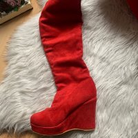Червени велурени чизми, снимка 3 - Дамски ботуши - 38759700