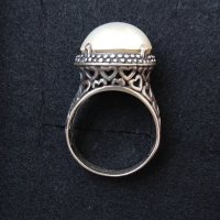 Стар турски пръстен с естествена перла / сребърен пръстен проба 925 , снимка 2 - Пръстени - 30033456