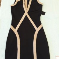 Черна луксозна ластична рокля с бежова гарнитура , с дълъг стабилен цип , елегантна , къса, секси , снимка 7 - Рокли - 37249692