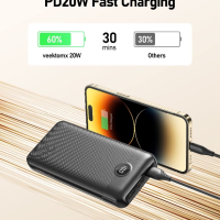 Power Bank 30000mAh VEEKTOMX PD 20W USB-C Бързо зареждане/Преносима батерия/4 изхода/LED дисплей, снимка 3 - Външни батерии - 44795327