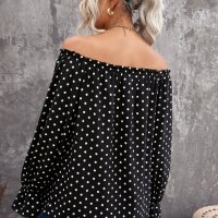 Дамска блуза с паднало рамо и принт на точки, снимка 2 - Блузи с дълъг ръкав и пуловери - 39937124