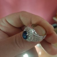 Красив дамски пръстен със син камък,посребрен, снимка 5 - Пръстени - 35521173