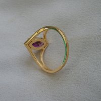 Позлатен сребърен пръстен с кунцит, снимка 7 - Пръстени - 30452307