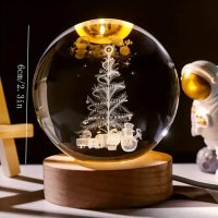 3D Кристална коледна топка, нощна лампа Подарък за Коледа, снимка 3 - Декорация за дома - 42625716