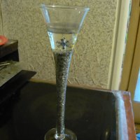Стъклен свещник - Изящно украшение в сребристоСнежно, снимка 1 - Други - 40640135