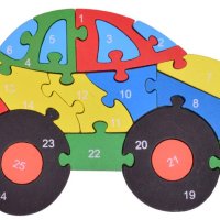 Дървен пъзел, кола - цифри, азбука, мозайка, снимка 1 - Игри и пъзели - 40832084