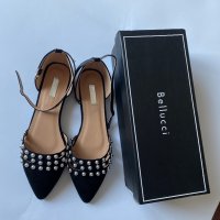 Черни обувки със сребърни капси, снимка 1 - Дамски ежедневни обувки - 38043142