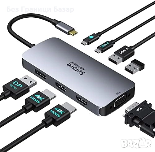 Нов Универсален USB C хъб с HDMI, DisplayPort, VGA и бързо зареждане, снимка 1