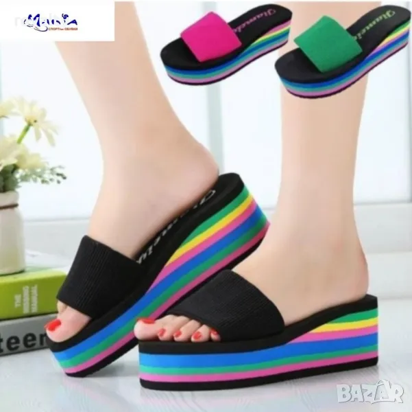 Черни чехли на платформа с цветовете на дъгата, снимка 1