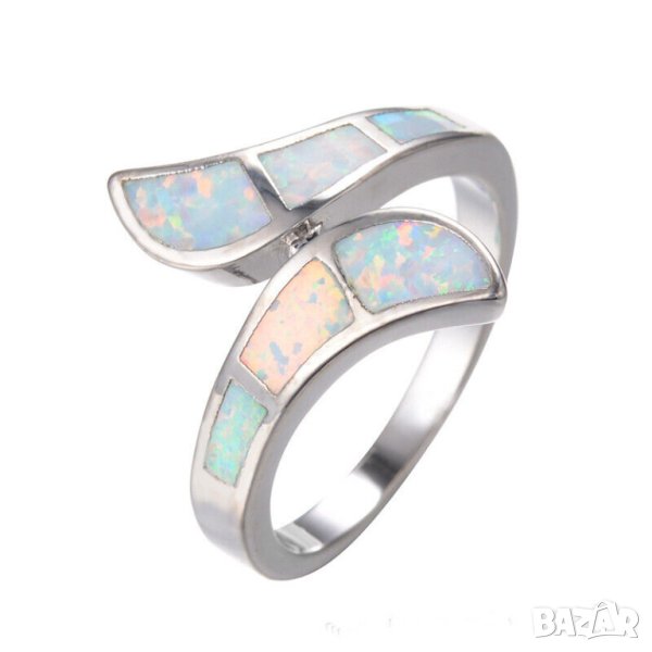 Пръстен с опали, посребрен, снимка 1