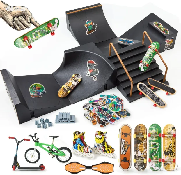 stochastic box Комплекти рампи за скейтборд за пръсти, 14 части, скейтпарк, снимка 1