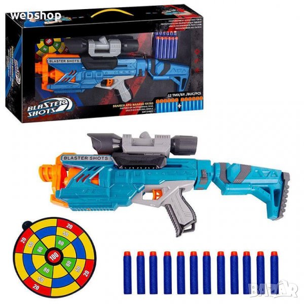 ДЕТСКО ОРЪЖИЕ BLASTER, С 12 МЕКИ ПАТРОНИ, МИШЕНА, 57 Х 8 Х 30 СМ, снимка 1