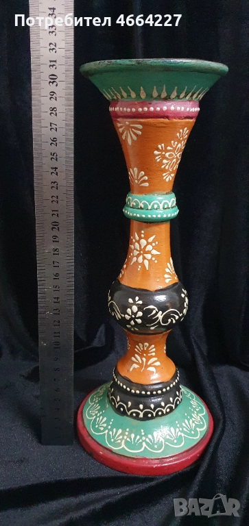 Уникален ръчно рисуван дървен свещеник , снимка 1