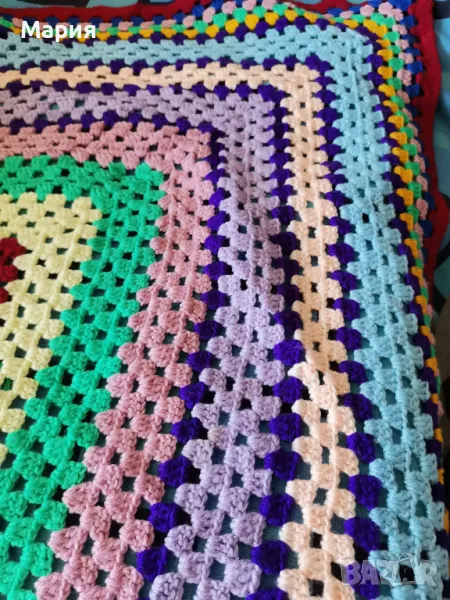 Декоративно и цветно одеяло в бохо стил, ръчно изплетено, снимка 1