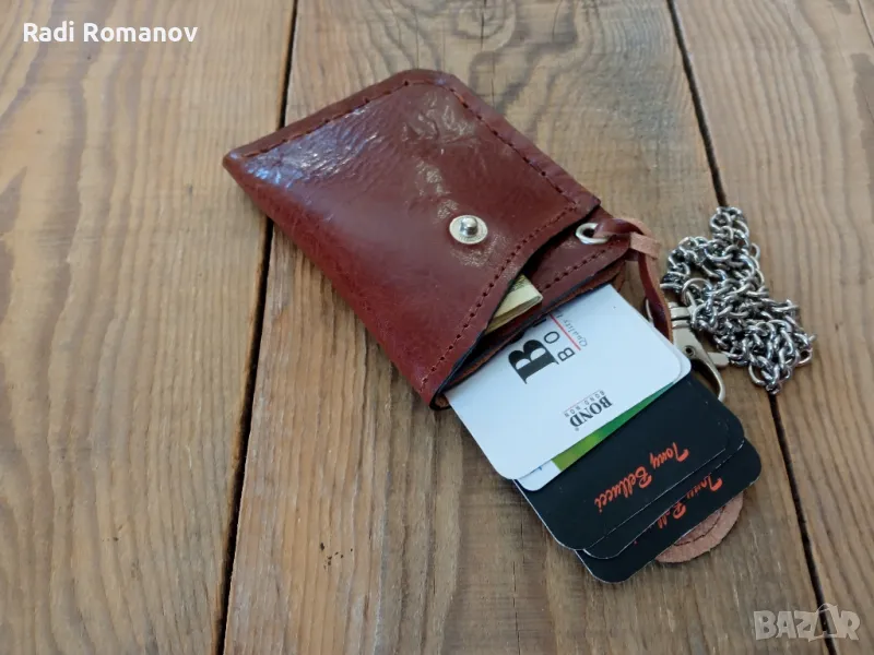 Ръчно изработен кожен портфейл за карти и лични документи , снимка 1