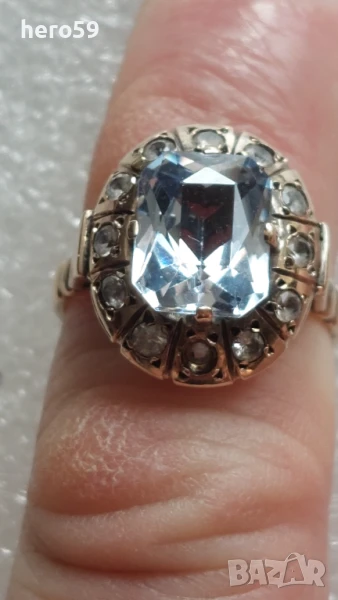 Златен дамски пръстен с аквамарин, злато 14к , снимка 1