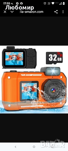 33FT/10M Подводна камера 4K 48MP Водоустойчива камера с 32GB карта Двоен екран Здрава , снимка 1