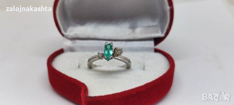 Златен пръстен с Изумруд и брилянти-2,50гр/14кр, снимка 1