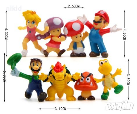 8 бр Супер Марио Super Mario малки пластмасови фигурки PVC за игра и украса торта топер, снимка 1