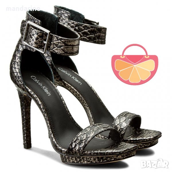 ПРОМО 🍊 CALVIN KLEIN 🍊 Дамски сандали ест. кожа BLACK&SILVER № 38 & 39 нови, снимка 1