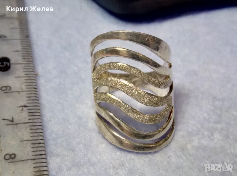 ШИКОЗЕН СТИЛЕН СРЕБЪРЕН АРТ ПРЪСТЕН СРЕБРО 925 АЖУРЕН МОДЕЛ с БЯЛА ПОЗЛАТА 49302, снимка 1