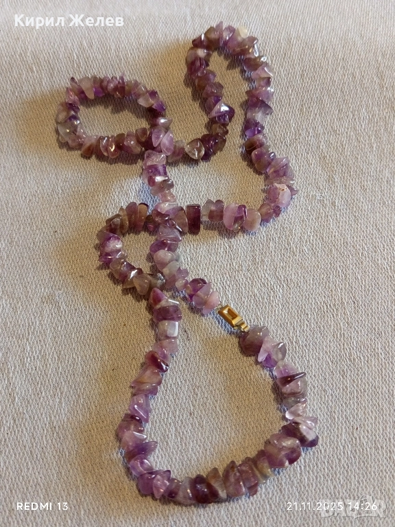 КОЛИЕ от АМЕТИСТ с ЧИПС от ЕСТЕСТВЕНИ КАМЪНИ в ВИОЛЕТОВ ЦВЯТ 52182, снимка 1