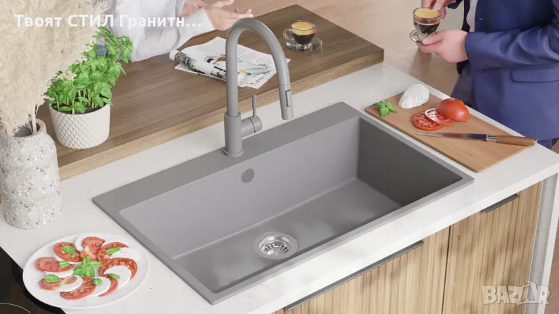 Сив кухненска мивка от гранит Рига 80 XXL 780 x 500 мм, снимка 1