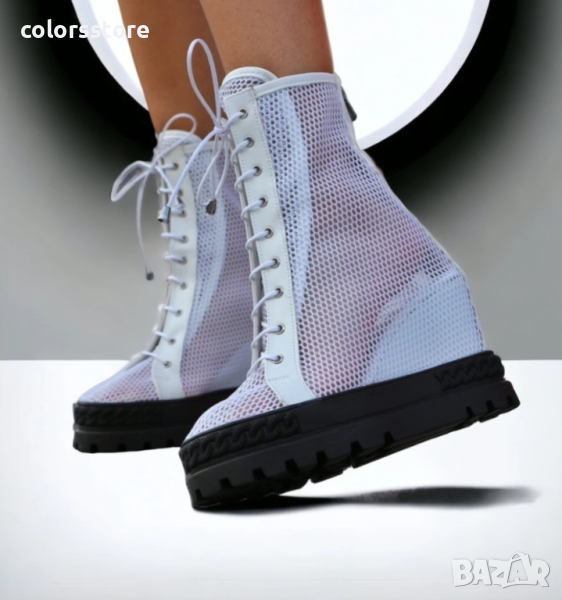 Летни боти на платформа - бели с черно ходило - BL600, снимка 1