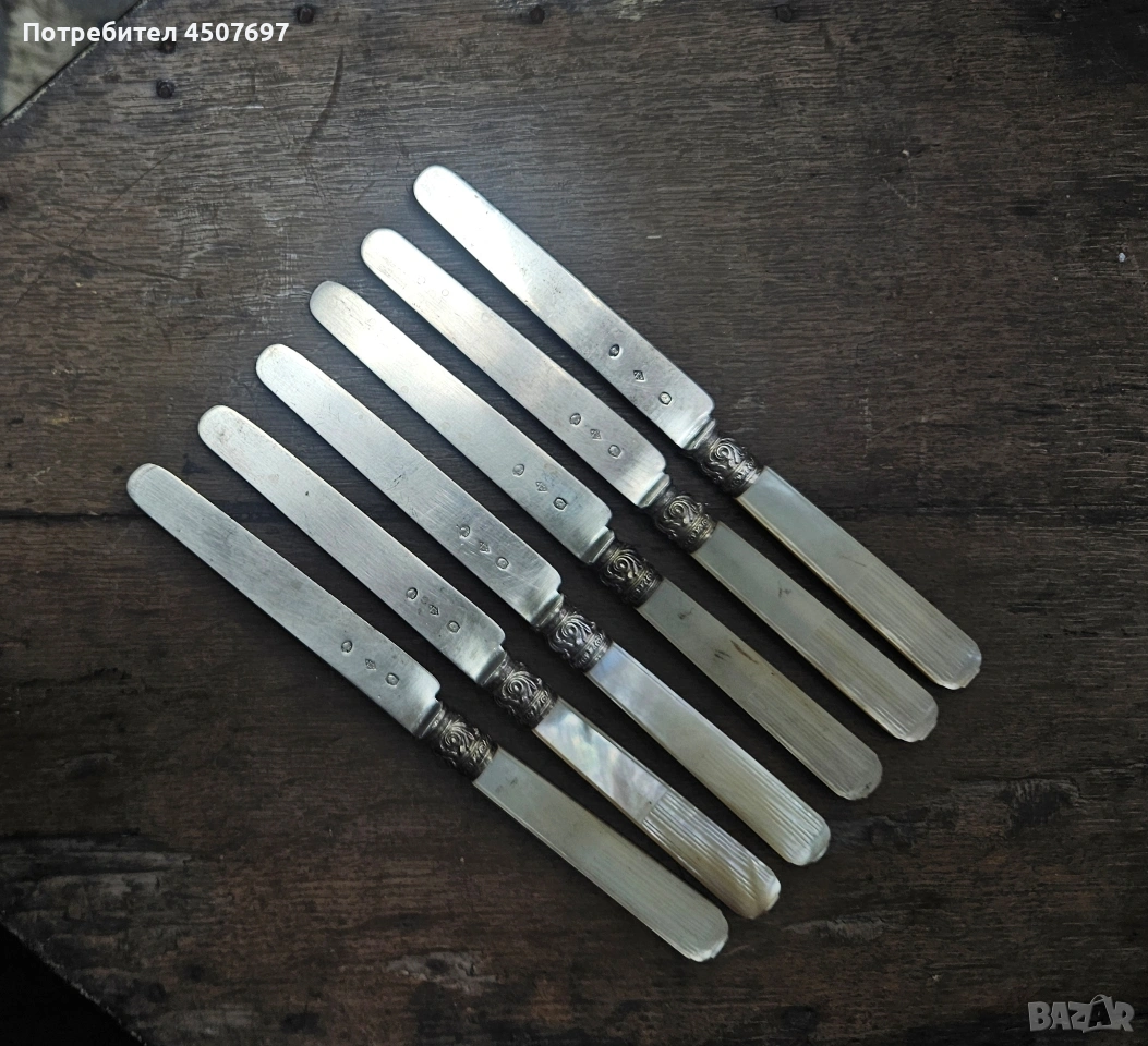 сребърни прибори 6 ножа, маркирани., снимка 1