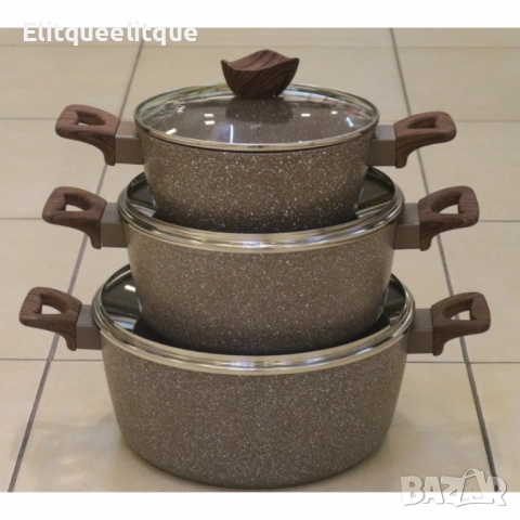 Комплект от 3 алуминиеви тенджери с капак