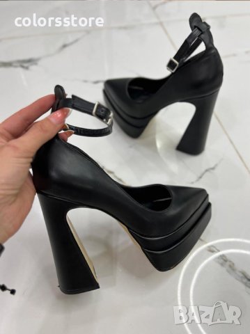 Обувки на ток - черна кожа - VT2